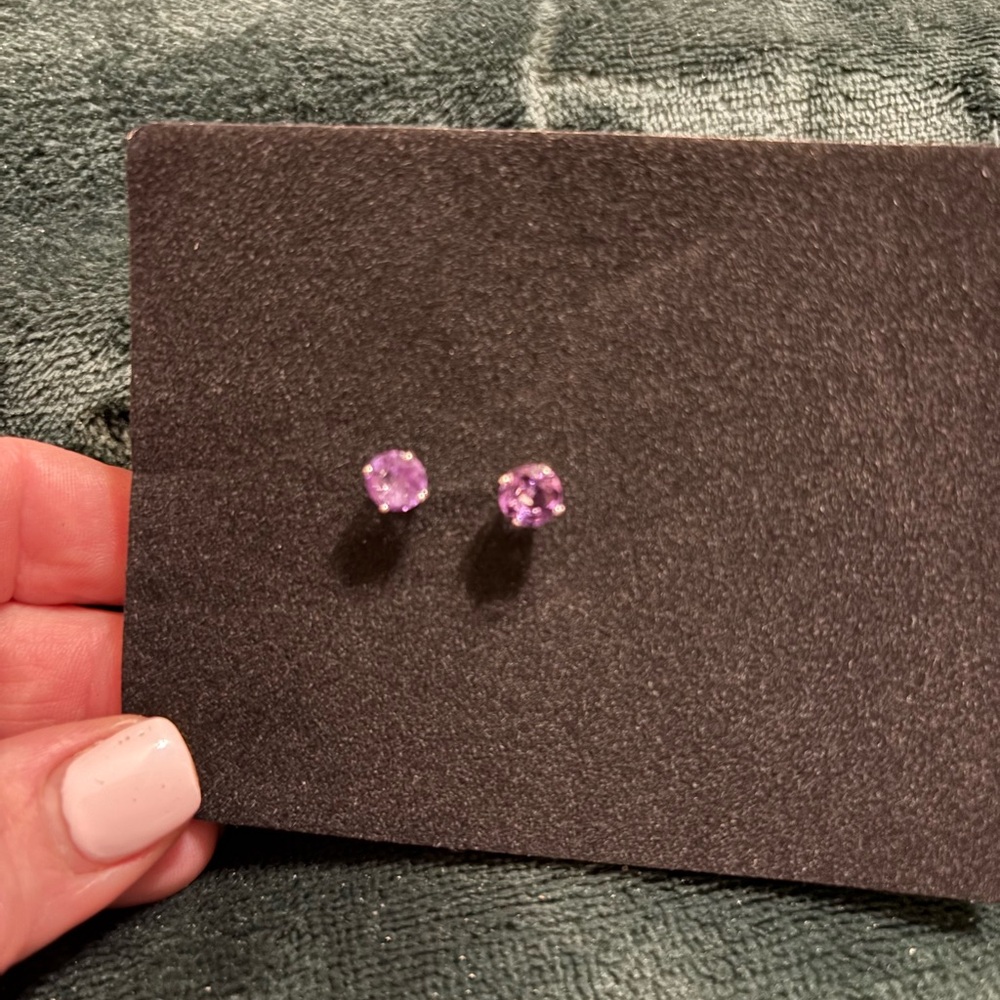 Sterling Silver Amethyst Stud Earrings View 2